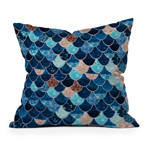Monika Strigel REALLY MERMAID BLUE AND GOLD Outdoor Throw Pillow