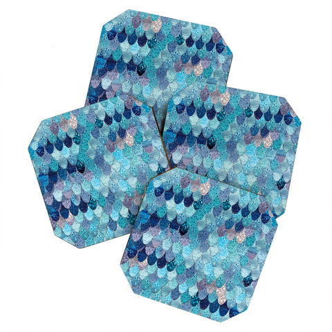 Monika Strigel SUMMER MERMAID BLUE AND TEAL Coaster Set