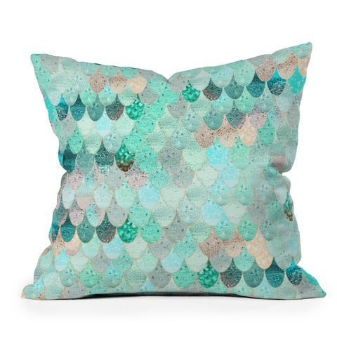 Monika Strigel SUMMER MERMAID MINT AND GOLD Outdoor Throw Pillow