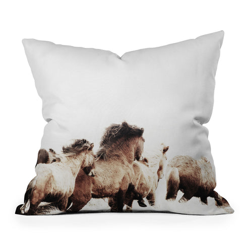 Monika Strigel WILD AND FREE 2 HORSES OF ICE Outdoor Throw Pillow