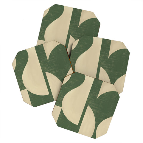 MoonlightPrint Abstract vase collage green Coaster Set