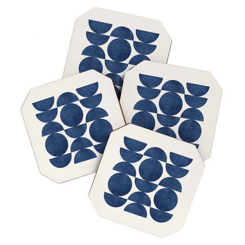 MoonlightPrint Blue navy retro scandinavian mid century Coaster Set