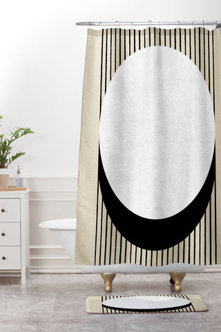 MoonlightPrint Circle BW Stripes Shower Curtain And Mat