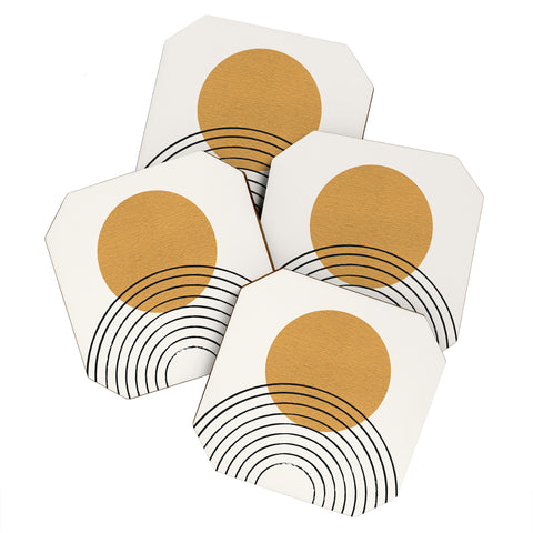 MoonlightPrint Gold Sun rainbow midcentury full Coaster Set