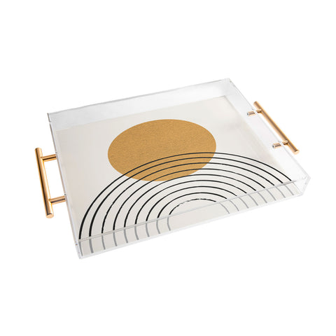 MoonlightPrint Gold Sun rainbow midcentury full Acrylic Tray