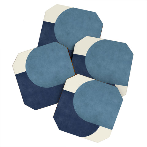 MoonlightPrint Halfmoon Colorblock Blue Coaster Set