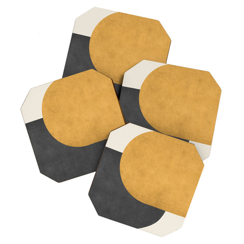 MoonlightPrint Halfmoon Colorblock Gld Blck Coaster Set