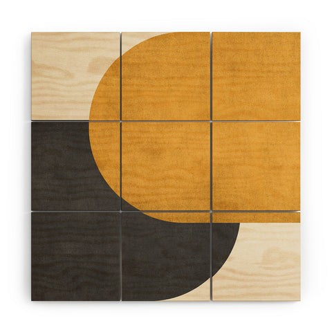 MoonlightPrint Halfmoon Colorblock Gld Blck Wood Wall Mural