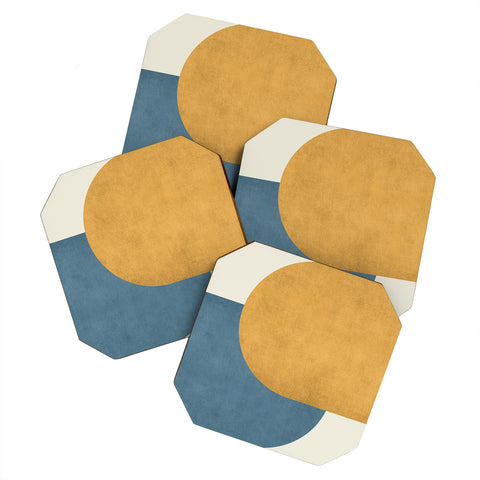 MoonlightPrint Halfmoon Colorblock Gold Blue Coaster Set