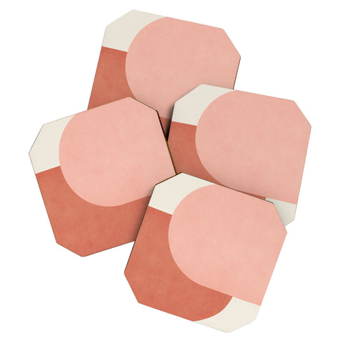 MoonlightPrint Halfmoon Colorblock Pink Coaster Set