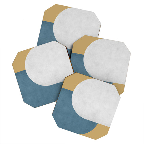 MoonlightPrint Halfmoon Colorblock White Blue on Gold Coaster Set