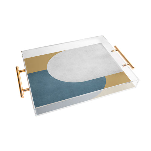 MoonlightPrint Halfmoon Colorblock White Blue on Gold Acrylic Tray