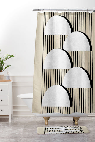 MoonlightPrint Halfmoon Stripes Shower Curtain And Mat