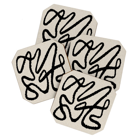 MoonlightPrint Line art abstract black 1 Coaster Set