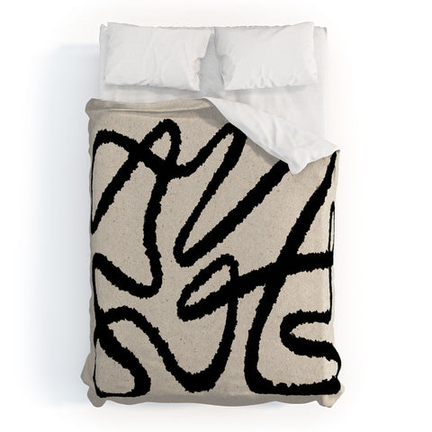 MoonlightPrint Line art abstract black 1 Duvet Cover