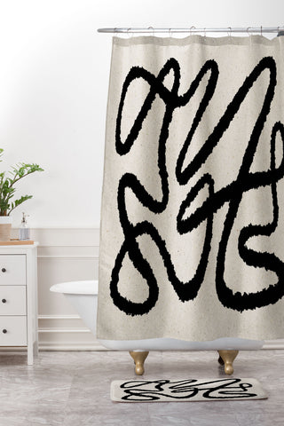 MoonlightPrint Line art abstract black 1 Shower Curtain And Mat