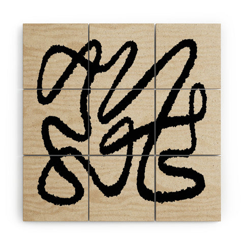 MoonlightPrint Line art abstract black 1 Wood Wall Mural