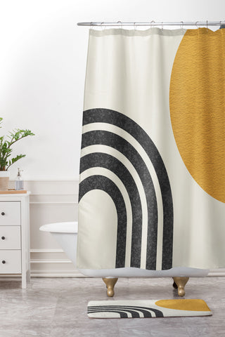 MoonlightPrint Mid century modern Sun Rainbow Shower Curtain And Mat