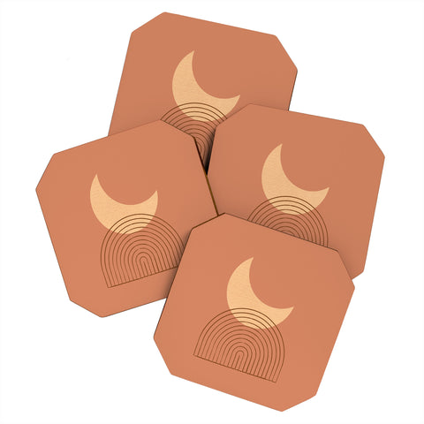 MoonlightPrint Moon Mountain Terra Orange Coaster Set