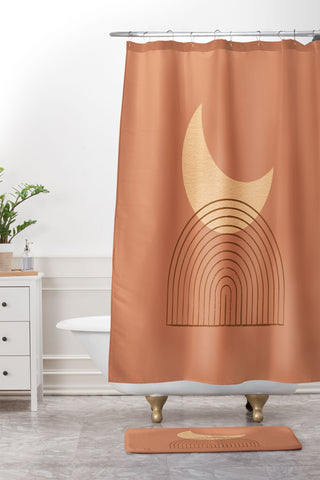 MoonlightPrint Moon Mountain Terra Orange Shower Curtain And Mat