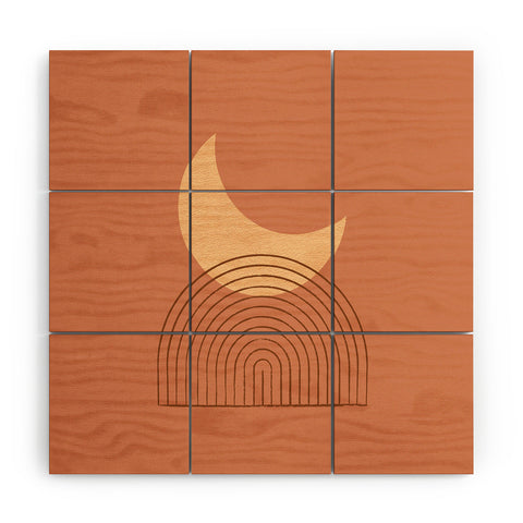 MoonlightPrint Moon Mountain Terra Orange Wood Wall Mural