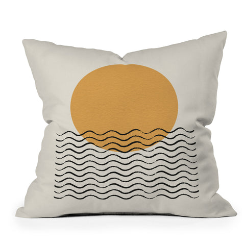 MoonlightPrint Ocean wave gold sunrise mid century Outdoor Throw Pillow