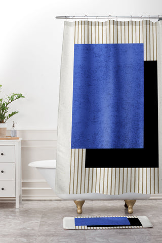 MoonlightPrint Square Blue Stripes Shower Curtain And Mat