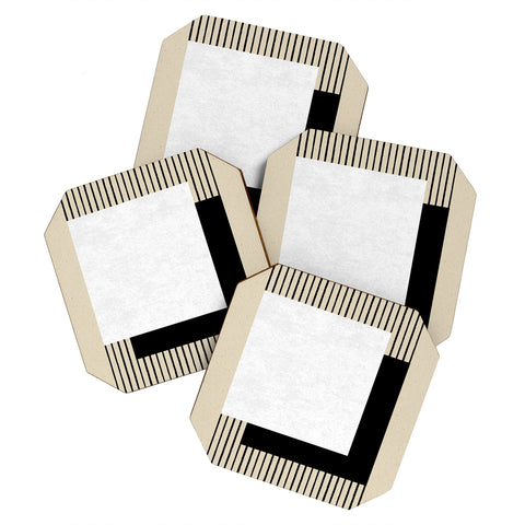 MoonlightPrint Square BW Stripes Coaster Set