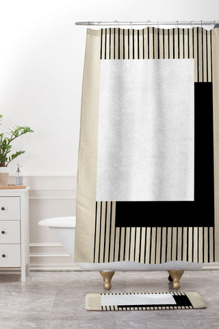 MoonlightPrint Square BW Stripes Shower Curtain And Mat
