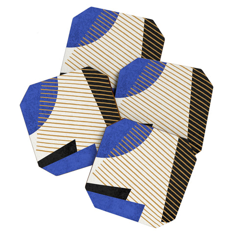 MoonlightPrint Stripes Circle Geometric Blue Coaster Set