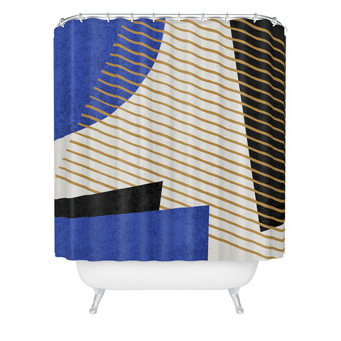 MoonlightPrint Stripes Circle Geometric Blue Shower Curtain