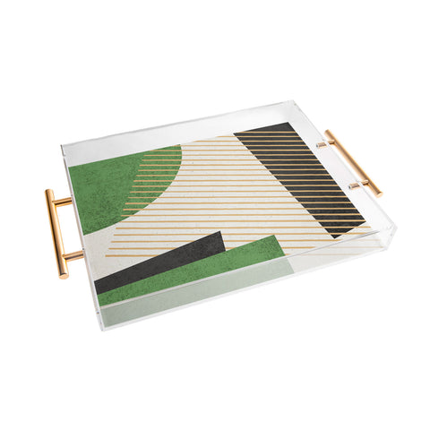MoonlightPrint Stripes Circle Geometric Green Acrylic Tray