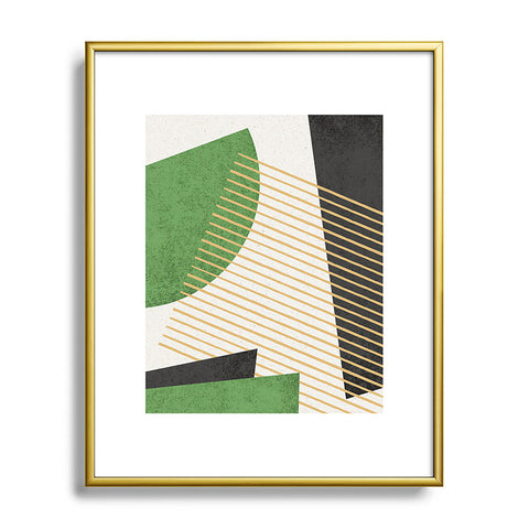 MoonlightPrint Stripes Circle Geometric Green Metal Framed Art Print