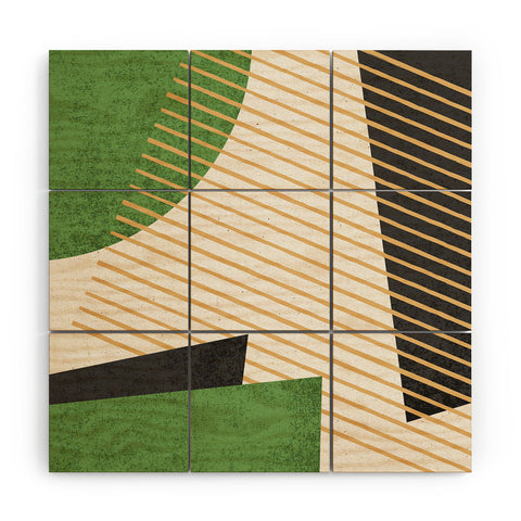 MoonlightPrint Stripes Circle Geometric Green Wood Wall Mural