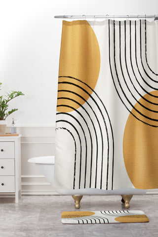 MoonlightPrint Sun Arch Double Gold Shower Curtain And Mat