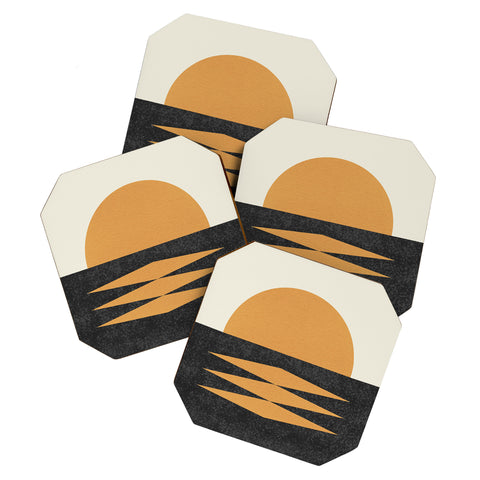 MoonlightPrint Sunset Geometric Midcentury style Coaster Set