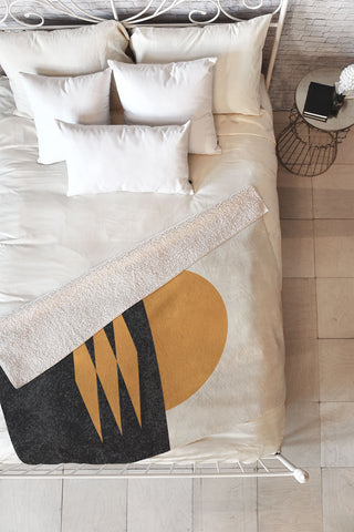 MoonlightPrint Sunset Geometric Midcentury style Fleece Throw Blanket