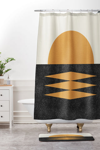 MoonlightPrint Sunset Geometric Midcentury style Shower Curtain And Mat