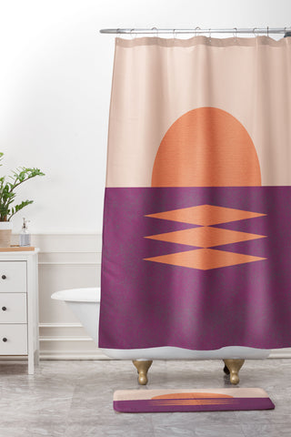MoonlightPrint Sunset Graphic Pink Shower Curtain And Mat