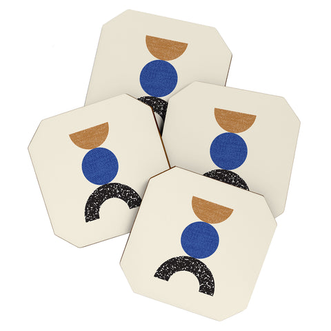 MoonlightPrint Woodblocks Brown Blue Coaster Set