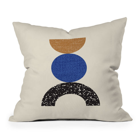 MoonlightPrint Woodblocks Brown Blue Outdoor Throw Pillow