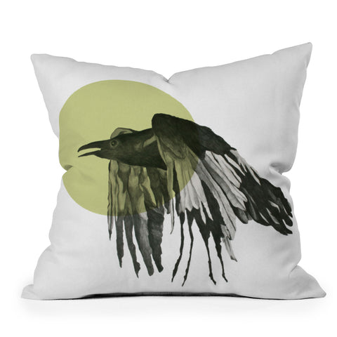 Morgan Kendall gold raven Outdoor Throw Pillow