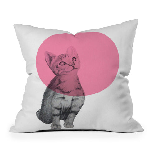 Morgan Kendall pink cat Outdoor Throw Pillow