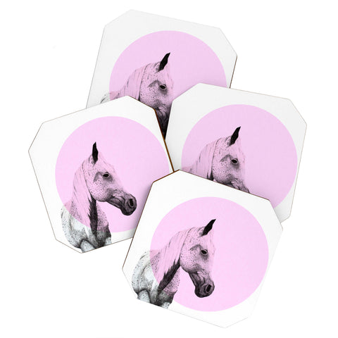 Morgan Kendall pink speckled horse Coaster Set