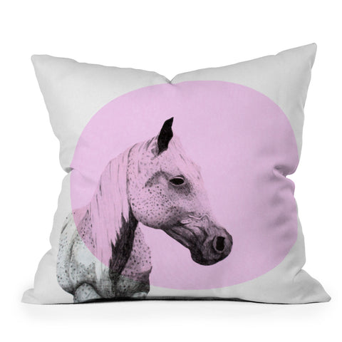 Morgan Kendall pink speckled horse Outdoor Throw Pillow