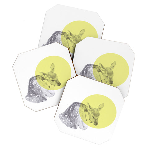 Morgan Kendall yellow sleeping deer Coaster Set