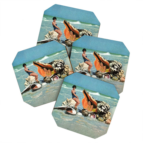 MsGonzalez Greetings from Seashells Coaster Set