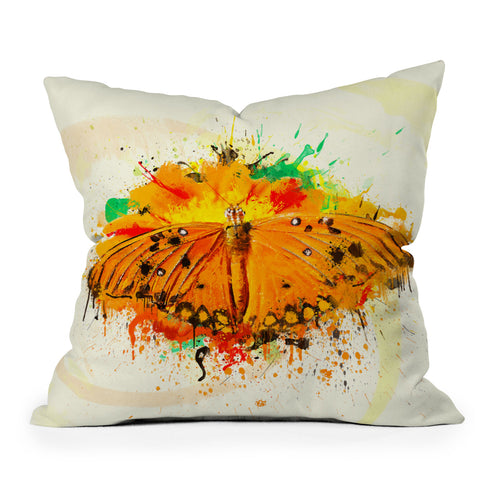 Msimioni Orange Butterfly Outdoor Throw Pillow
