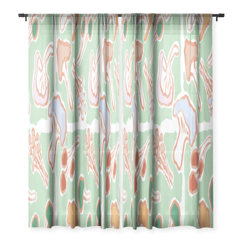 MSRYSTUDIO Mushroom Party Green Sheer Non Repeat