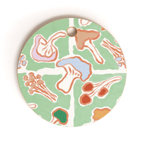 MSRYSTUDIO Mushroom Party Green Cutting Board Round